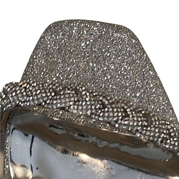 Badgley Mischka Fenix Silver Braided Rhinestone Block Heels Size 8 - Picture 6 of 12
